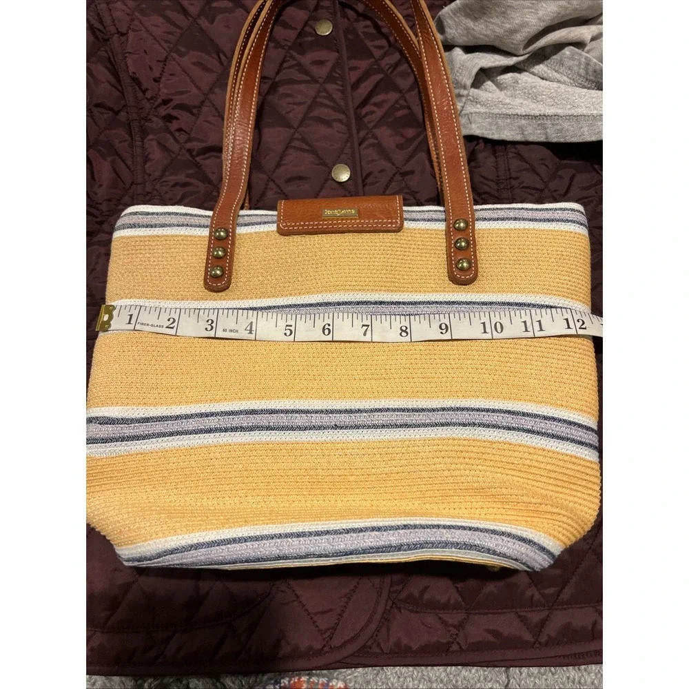 Eric Javitz Hand Bag Woven Canvass With Leather Brass Hardware‎
